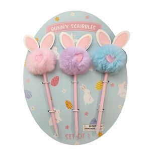 Eccolo Bunny Scribbles Set of 3 - Pen Set - Fluffy Pens Pastel Colors Ballpoint